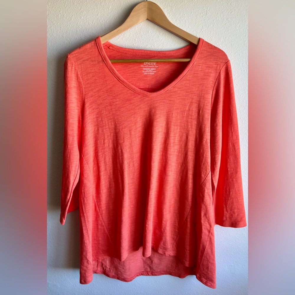 Chico's Women's Coral Top - 3/4 sleeve